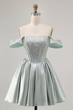 Light Green A-Line Off The Shoulder Corset Short Prom Dress with Beading