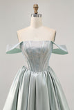 Light Green A-Line Off The Shoulder Corset Short Prom Dress with Beading