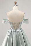 Light Green A-Line Off The Shoulder Corset Short Prom Dress with Beading