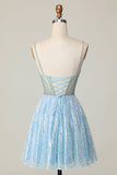 Sparkly Light Blue V Neck Sequin A Line Short Prom Dress