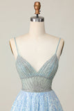 Sparkly Light Blue V Neck Sequin A Line Short Prom Dress