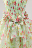 Floral Green Strapless A Line Corset Short Prom Dress