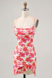 Red Flower Printed Mini Cocktail Dress