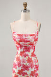 Red Flower Printed Mini Cocktail Dress