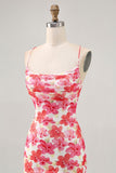 Red Flower Printed Mini Cocktail Dress