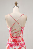 Red Flower Printed Mini Cocktail Dress