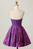 Metallic Corset Dark Purple Strapless A Line Short Prom Dress