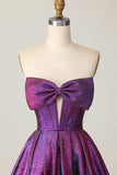 Metallic Corset Dark Purple Strapless A Line Short Prom Dress