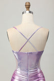 Silver Purple Bodycon Ruffled V Neck Cocktail Dress