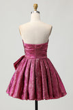 Metallic Dark Purple A-Line Strapless Cocktail Dress with Bow