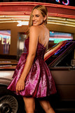 Metallic Dark Purple A-Line Strapless Cocktail Dress with Bow