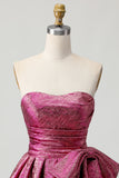 Dark Purple Strapless Ruched A Line Short Prom Dress with Bow