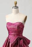 Dark Purple Strapless Ruched A Line Short Prom Dress with Bow