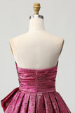 Dark Purple Strapless Ruched A Line Short Prom Dress with Bow