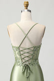 Sage Green Bodycon Corset Sequins Short Prom Dress with Lace Up Back