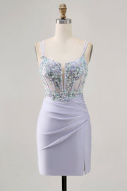 Corset Lavender Bodycon Sequin Cocktail Dress