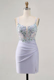 Corset Lavender Bodycon Sequin Cocktail Dress