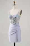 Corset Lavender Bodycon Sequin Cocktail Dress