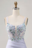Corset Lavender Bodycon Sequin Cocktail Dress