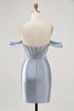 Corset Dusty Blue Bodycon Off The Shoulder Cocktail Dress