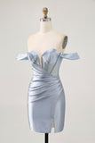 Corset Dusty Blue Bodycon Off The Shoulder Cocktail Dress
