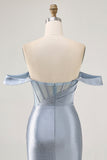 Corset Dusty Blue Bodycon Off The Shoulder Cocktail Dress