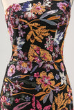 Black Flower Bodycon One Shoulder Embroidery Cocktail Dress