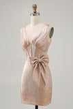 Champagne Satin Short Prom Dress with Bow