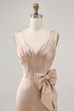 Champagne Satin Short Prom Dress with Bow