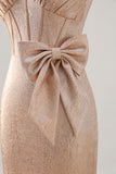 Champagne Satin Short Prom Dress with Bow