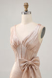 Champagne Satin Short Prom Dress with Bow