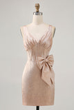 Champagne Satin Short Prom Dress with Bow