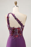 Dark Purple One Shoulder Bodycon Cocktail Dress with Appliques