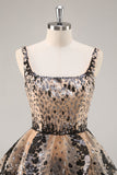 Black Apricot Sequined Tiered A Line Cocktail Dress