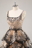 Black Apricot Sequined Tiered A Line Cocktail Dress