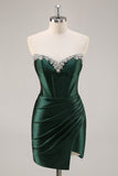 Dark Green Strapless Corset Bodycon Cocktail Dress