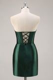 Dark Green Strapless Corset Bodycon Cocktail Dress