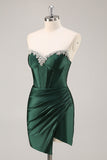 Dark Green Strapless Corset Bodycon Cocktail Dress