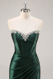 Dark Green Strapless Corset Bodycon Cocktail Dress