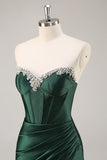 Dark Green Strapless Corset Bodycon Cocktail Dress