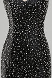 Sparkly Black Bodycon Pearl V-Neck Short Homecoming Dress with Beading