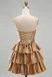 Orange Strapless Tiered A Line Cut Out Cocktail Dress with Beading