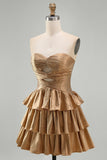 Orange Strapless Tiered A Line Cut Out Cocktail Dress with Beading