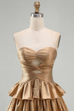 Orange Strapless Tiered A Line Cut Out Cocktail Dress with Beading