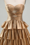 Orange Strapless Tiered A Line Cut Out Cocktail Dress with Beading