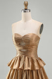 Orange Strapless Tiered A Line Cut Out Cocktail Dress with Beading