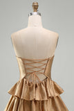Orange Strapless Tiered A Line Cut Out Cocktail Dress with Beading