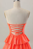 Orange Strapless Tiered A Line Cut Out Cocktail Dress with Beading