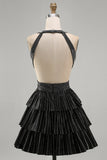 Black A-Line Deep V Neck Cut Out Short Homecoming Dress with Beading