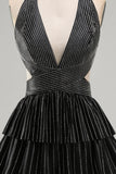 Black A-Line Deep V Neck Cut Out Short Homecoming Dress with Beading